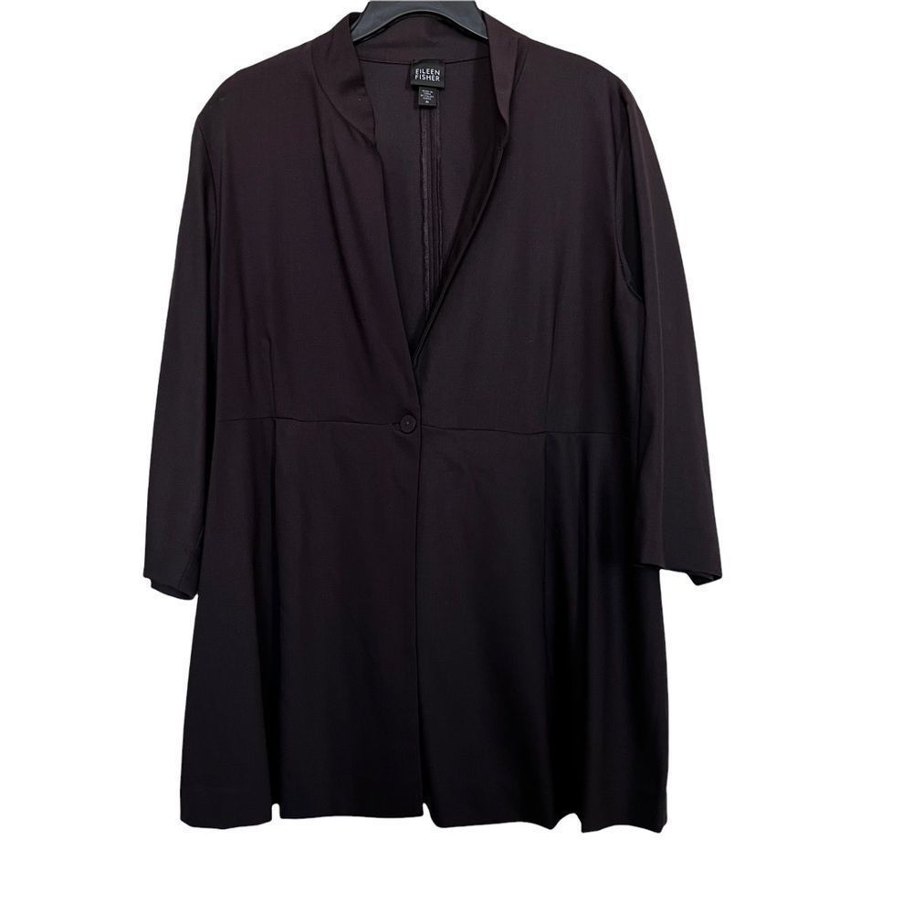 Eileen Fisher Womens Sz M Brown Kimono Jacket One Button Boiled Wool